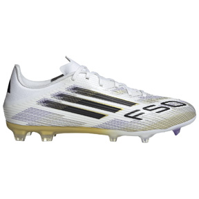 adidas  F50 League FG Soccer Shoes (White/Black/Gold Metallic)